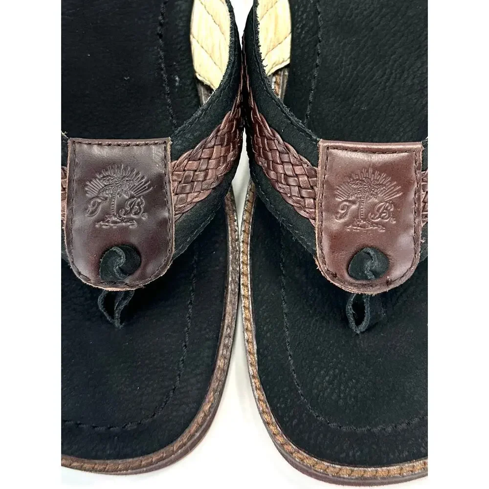 Tommy Bahama Anchors Away Men Flip Flop Thong Sandal Size 10 Brown/Black Leather